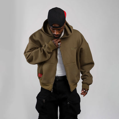 Drop Shoulder Zip Hoodie (Forest Green)