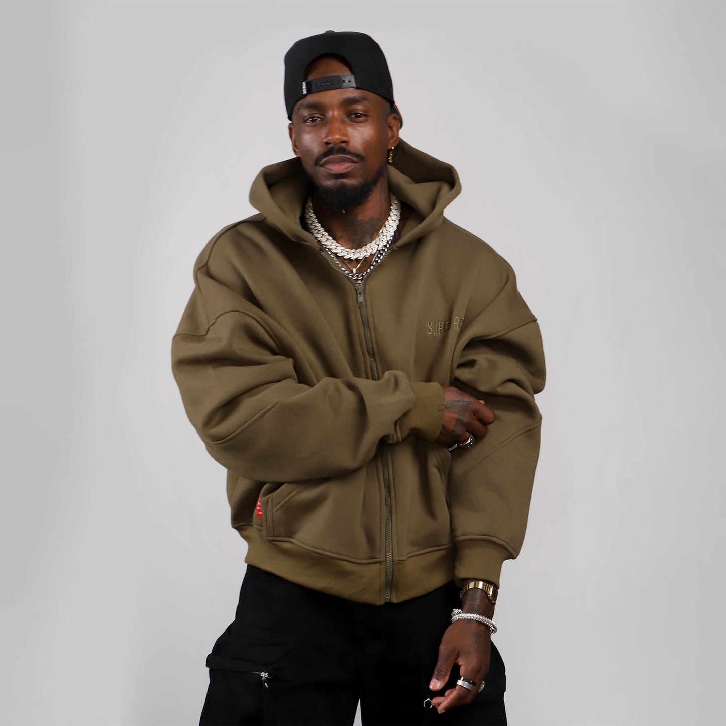 Drop Shoulder Zip Hoodie (Forest Green)