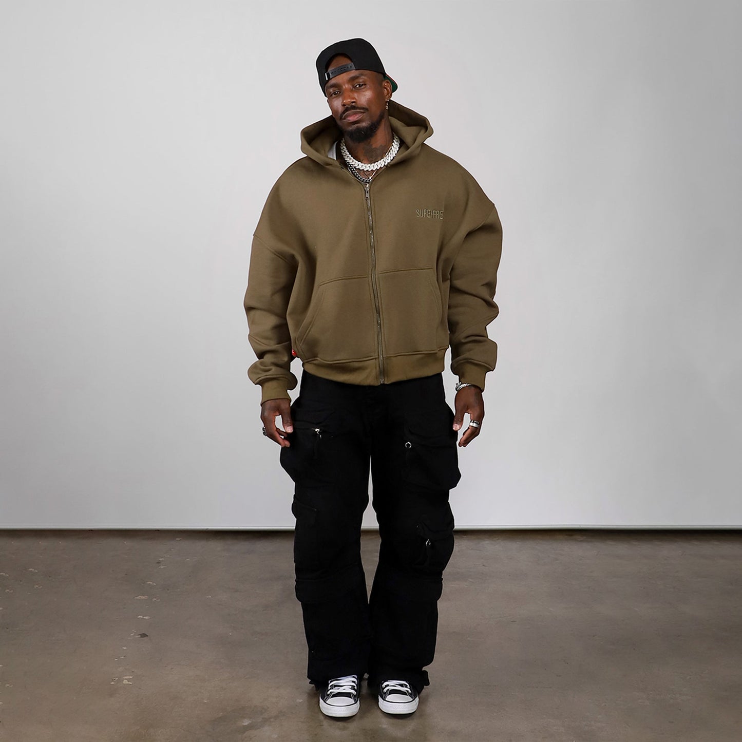 Drop Shoulder Zip Hoodie (Forest Green)