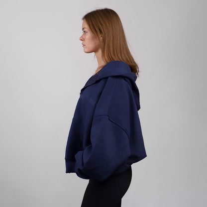 Drop Shoulder Zip Hoodie (Navy)
