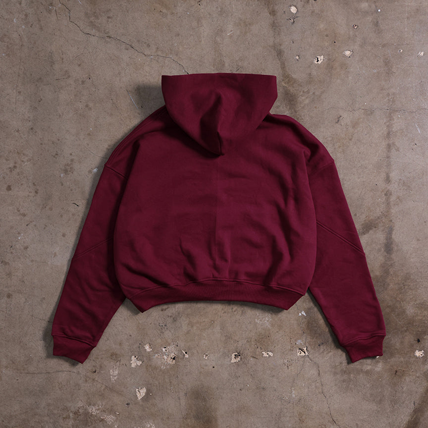 Drop Shoulder Zip Hoodie (Maroon)