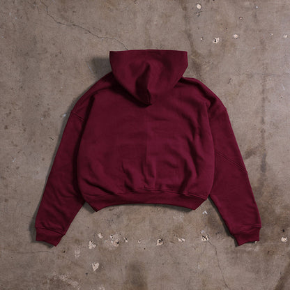 Drop Shoulder Zip Hoodie (Maroon)