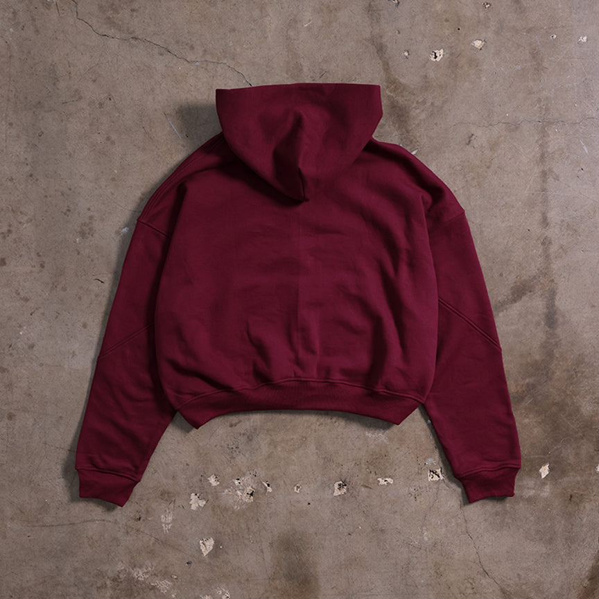 Drop Shoulder Zip Hoodie (Maroon)