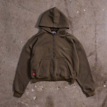 Drop Shoulder Zip Hoodie (Forest Green)