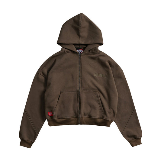 Drop Shoulder Zip Hoodie (Forest Green)